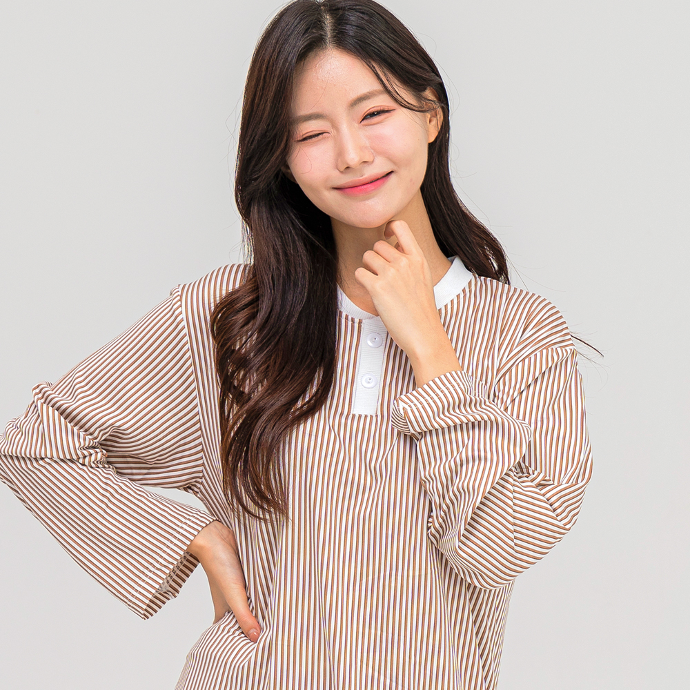 커플파자마 클래식 라운드 긴팔 잠옷 신혼잠옷 홈웨어 세트 : 에이원패션