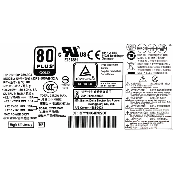 전원 공급 장치 HP Z2 G4 800 880 G3 G4 MT 500W DPS-500AB-32 A A 901759-003/001 DPS-500AB-36 테스트 완료 : 수정공구
