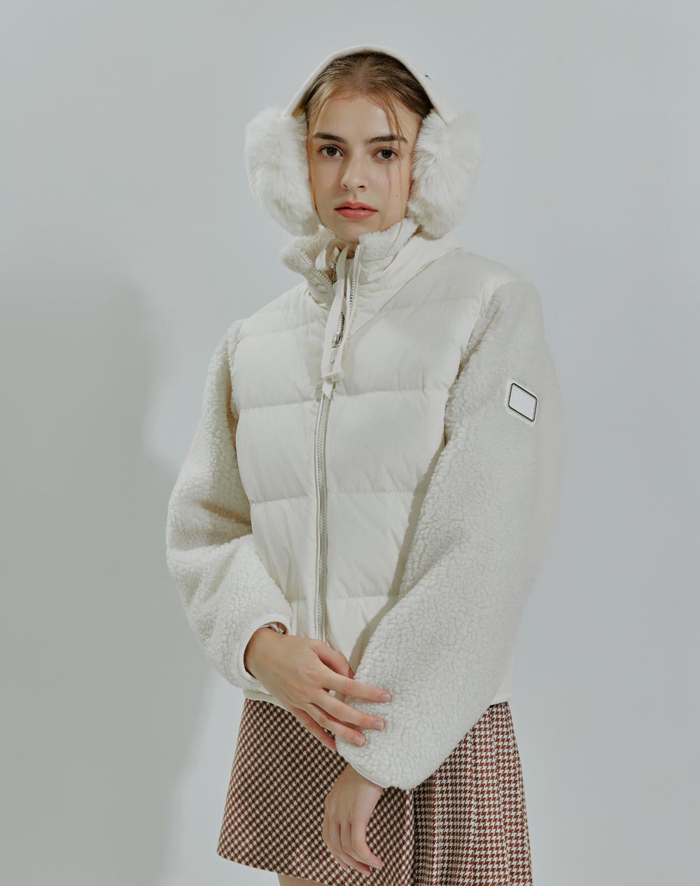 [CRE-/by어반에이트] 부클 믹스 구스 다운 점퍼 - 2색 IVORY/ BLACK : 어반에이트