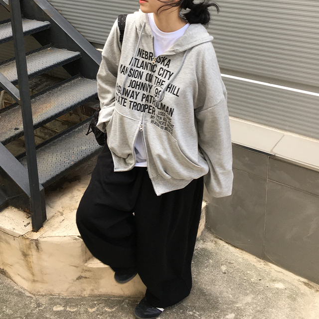 여성후드집업 아코 루즈핏 레터링 투웨이 오버핏후드집업 (4 color) : 키이프