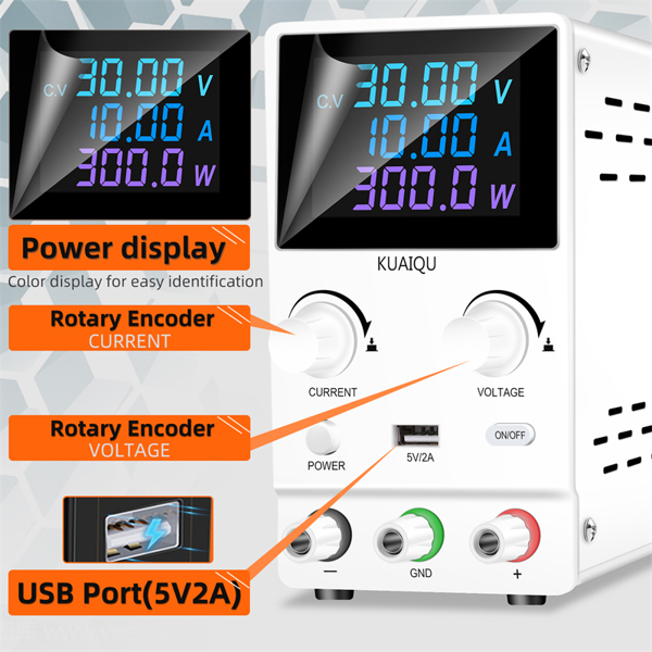 KUAIQU DC 전원 공급 장치 조정 가능한 4 자리 벤치 실험실 전원 30V 10A 60V 5A 120V 3A 스위칭 안정화 된 SPPS-B305D : 수정공구