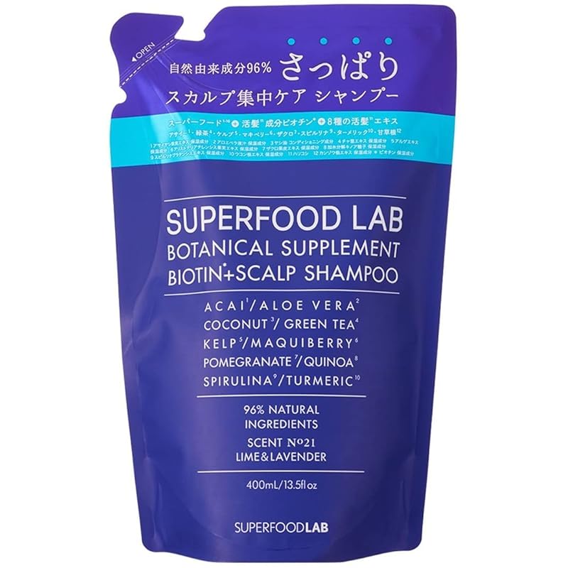 자연유래성분 96% 슈퍼푸드랩 [ 스캘프] 에센스 [깔끔] 샴푸 리필 400ml SUPERFOOD LAB 논실리콘 논파라벤 : 공방수은당