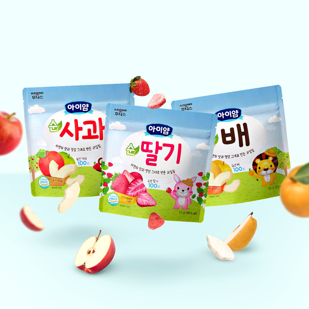 아이얌 동결건조 순과일칩세트 (순딸기3개+순배3개+순사과3개) : 일동후디스