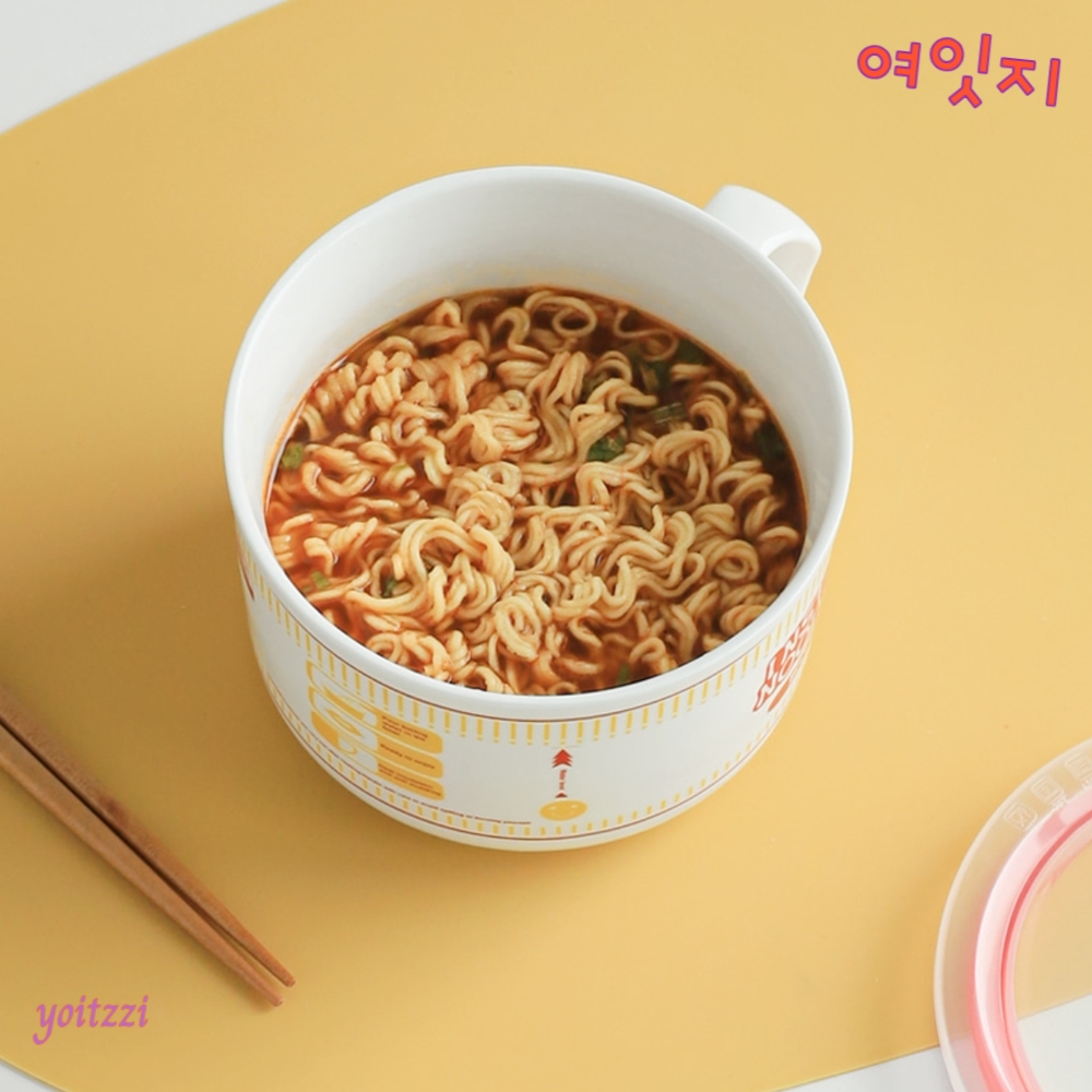 도자기컵라면 육개장도자기 손잡이 라면기 라면그릇 뚜껑 : 여잇지
