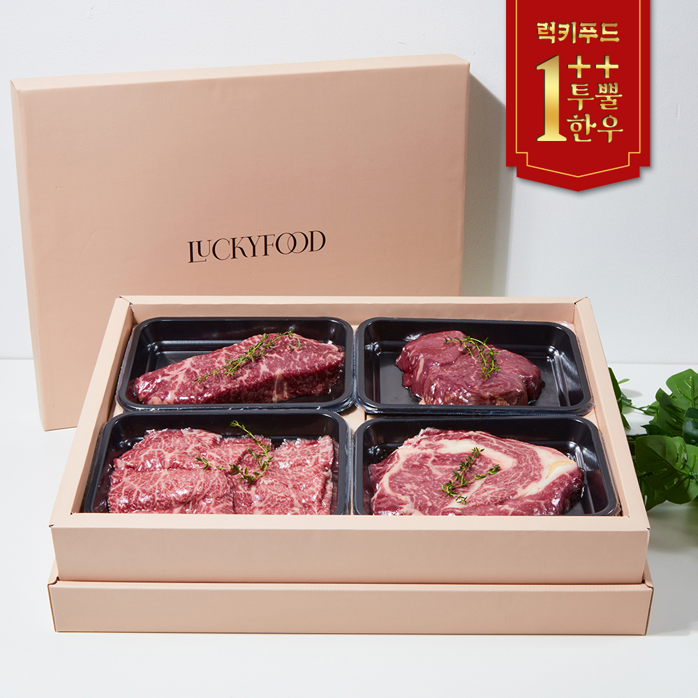 [주문요청] 럭키푸드 한우선물세트(등심+채끝+부채+갈비)1.2kg : 럭키푸드 한우