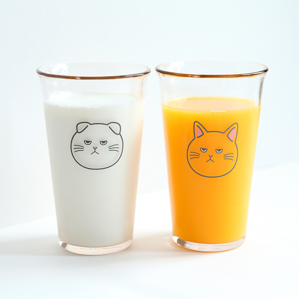 고양이 홈카페 강화 내열 아이스아메리카노잔 아이스라떼잔 유리컵 시로 380ml : 시바스대갈