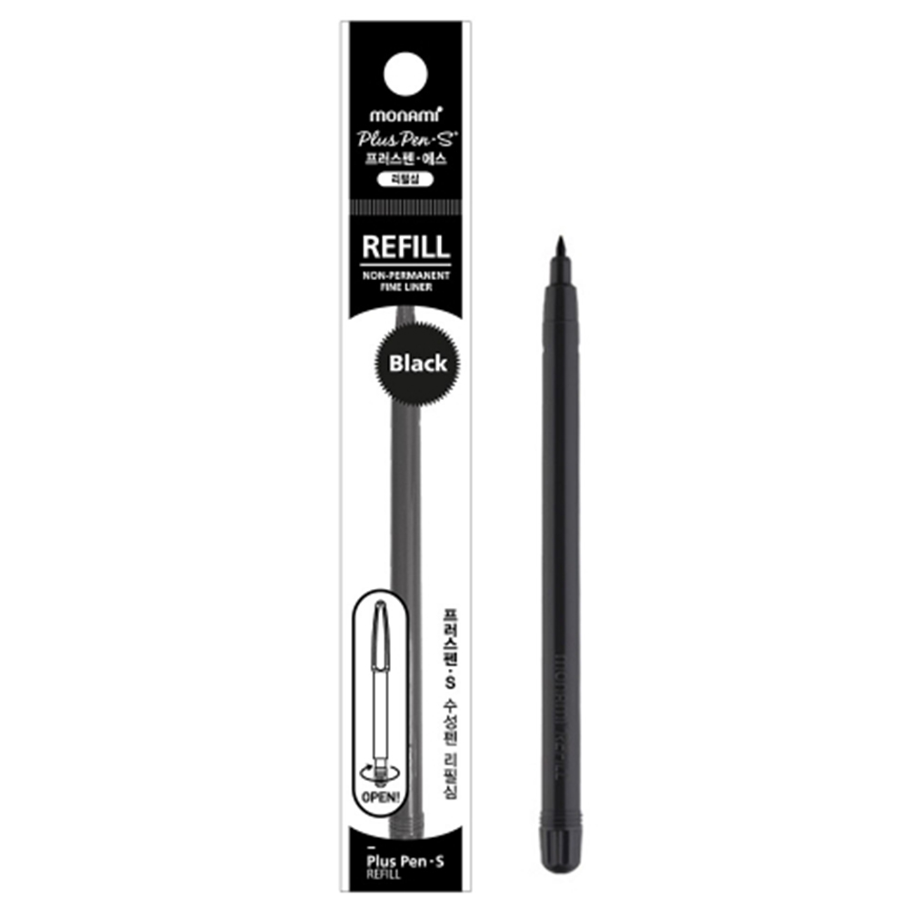 모나미 플러스펜 S 수성펜 리필심 0.4mm 블랙 12개입 : 수니네문구