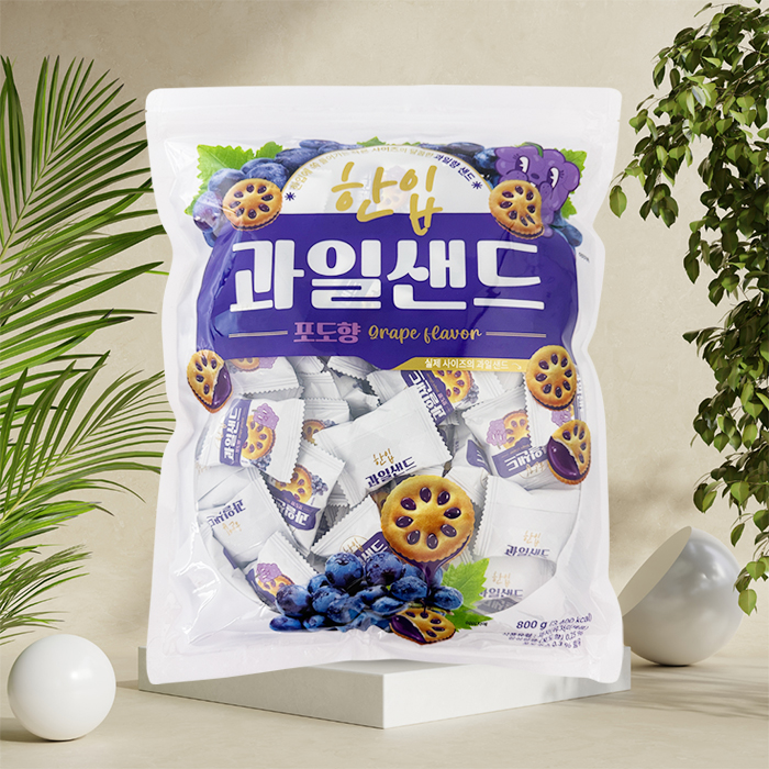 한입 과일샌드 포도맛 800g (약135개입) 개별포장 대용량과자 답례품 카페쿠키 : 서양 과자점