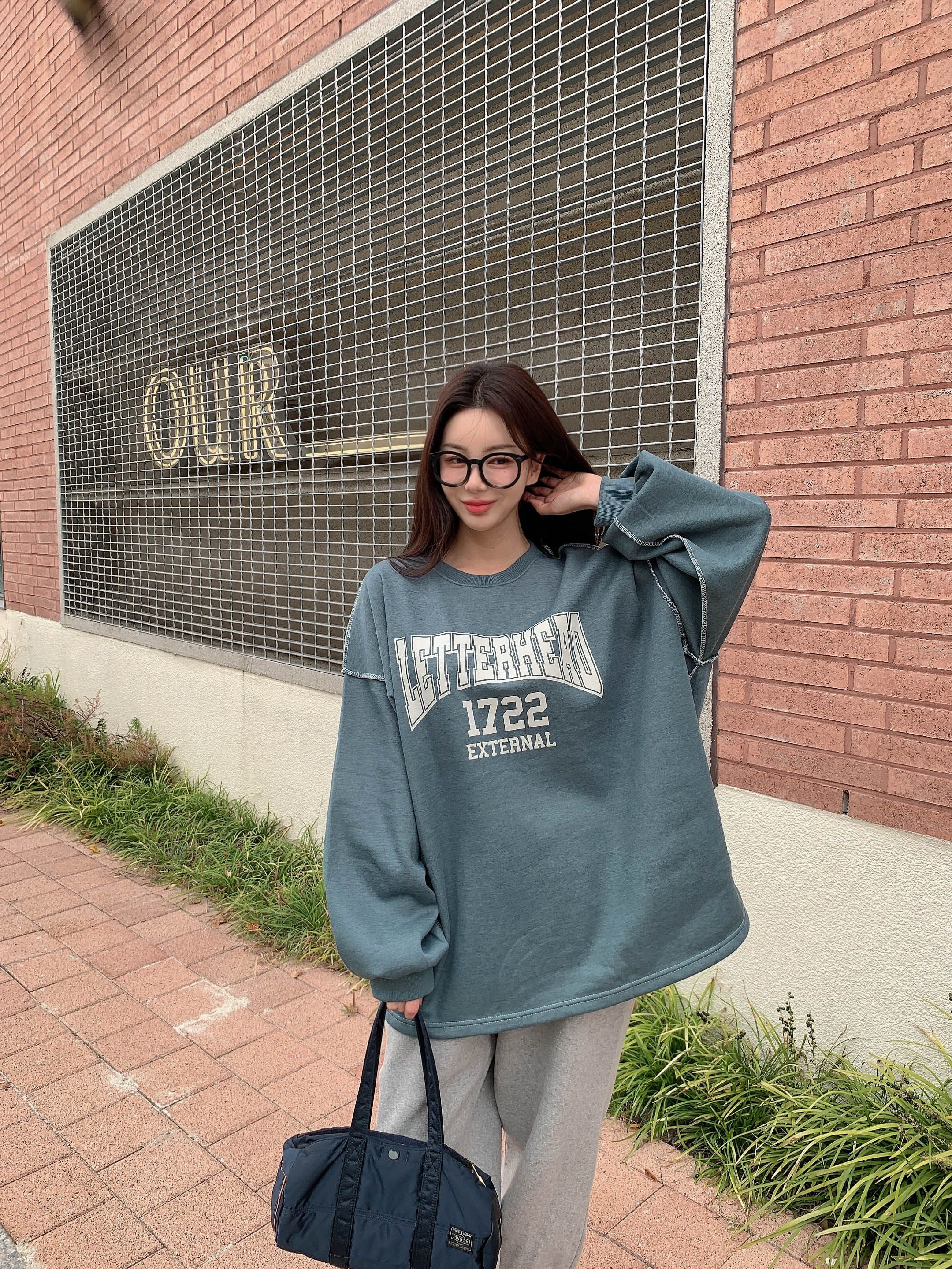 스타일버니 레터링 프린트 기모 박스티 맨투맨 오버핏 스트릿 긴팔 겨울옷 홈웨어 캐주얼 : 스타일버니