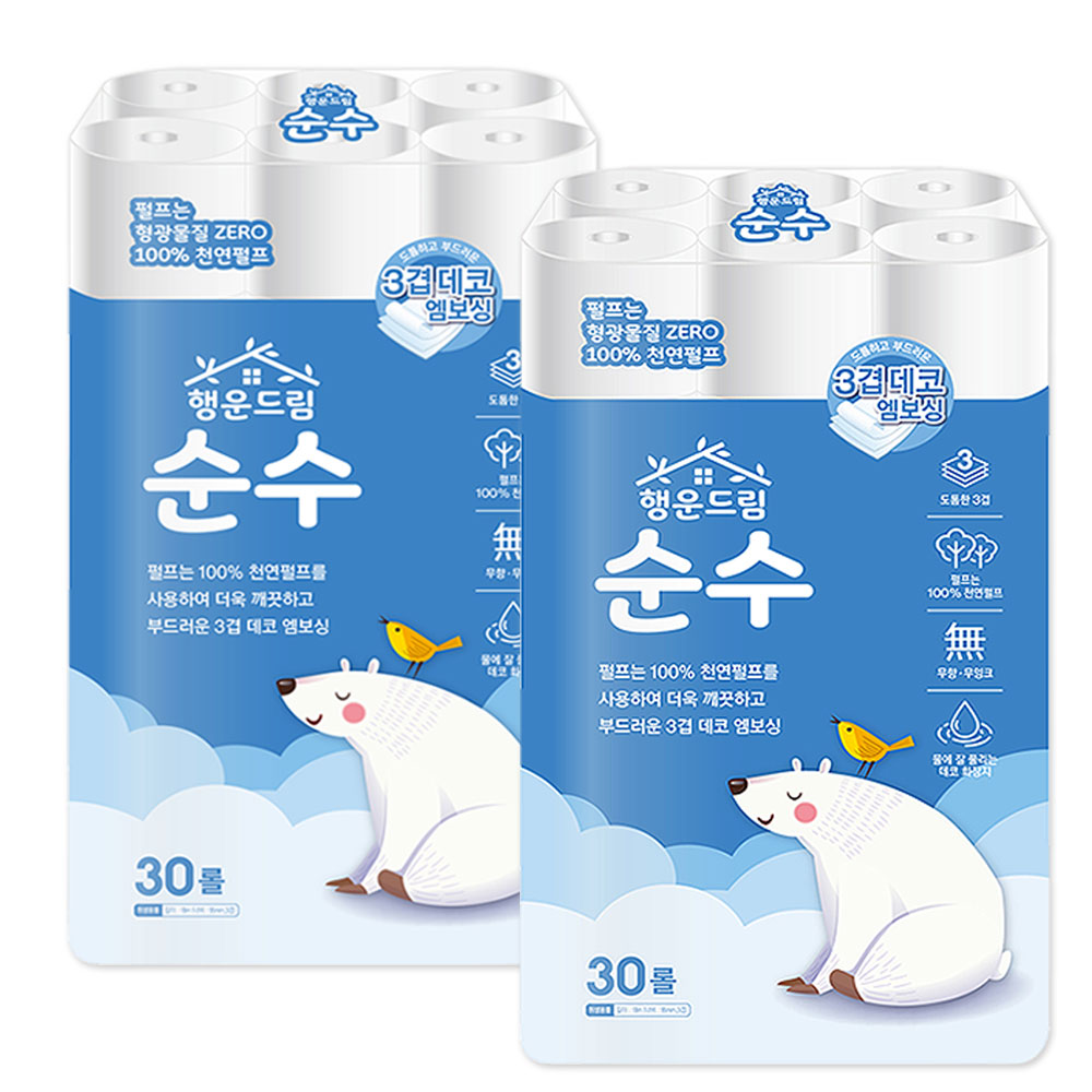 행운드림 땡큐 순수 3겹 1팩 2팩 3팩 두루마리 화장지 30롤 : 초코롤마켓