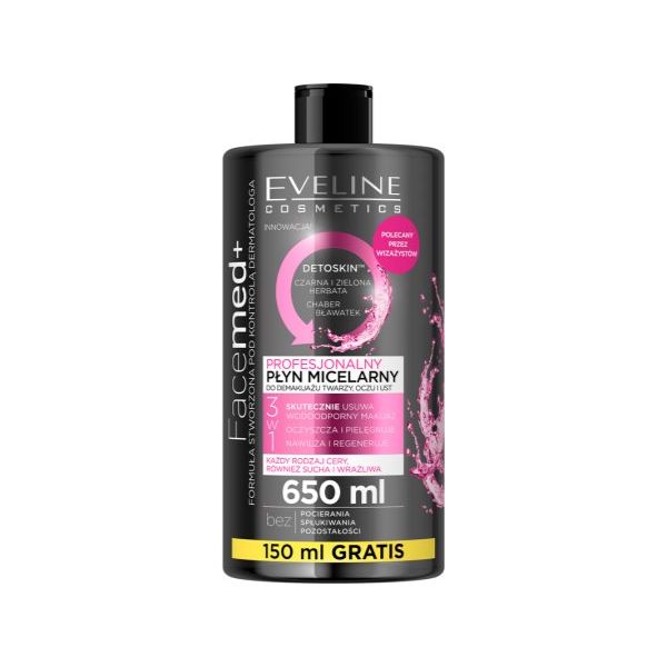 Eveline Cosmetics 에블린 코스메틱 페이스메드 650ml해독 가 있는 클렌징 메이크업 제거 미셀 워터 : 압솔뤼 뷰티