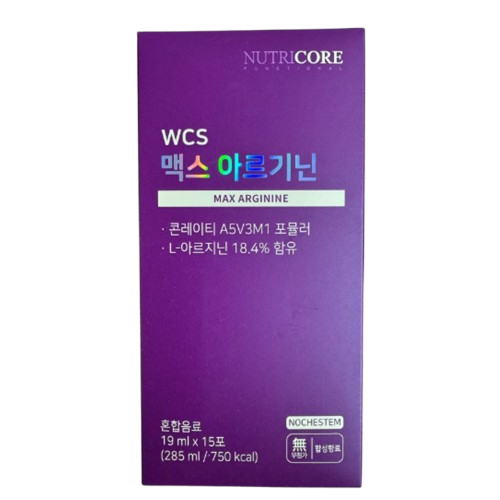 뉴트리코어 맥스 아르기닌 19ml x 15포 1박스 콘레이티 ASV3M1 포뮬러 L-아르지닌 18.4% 함유 780kcal 오르니틴 1,000mg... 