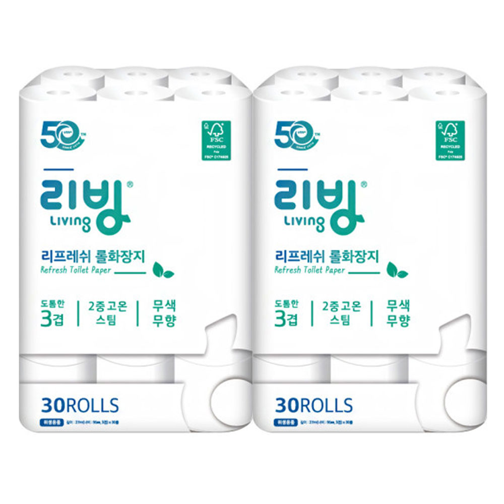 삼정펄프 리빙 50주년 리프레쉬 3겹 27m 30롤 x 2팩 /화장지/휴지 : 미래를여는사람들