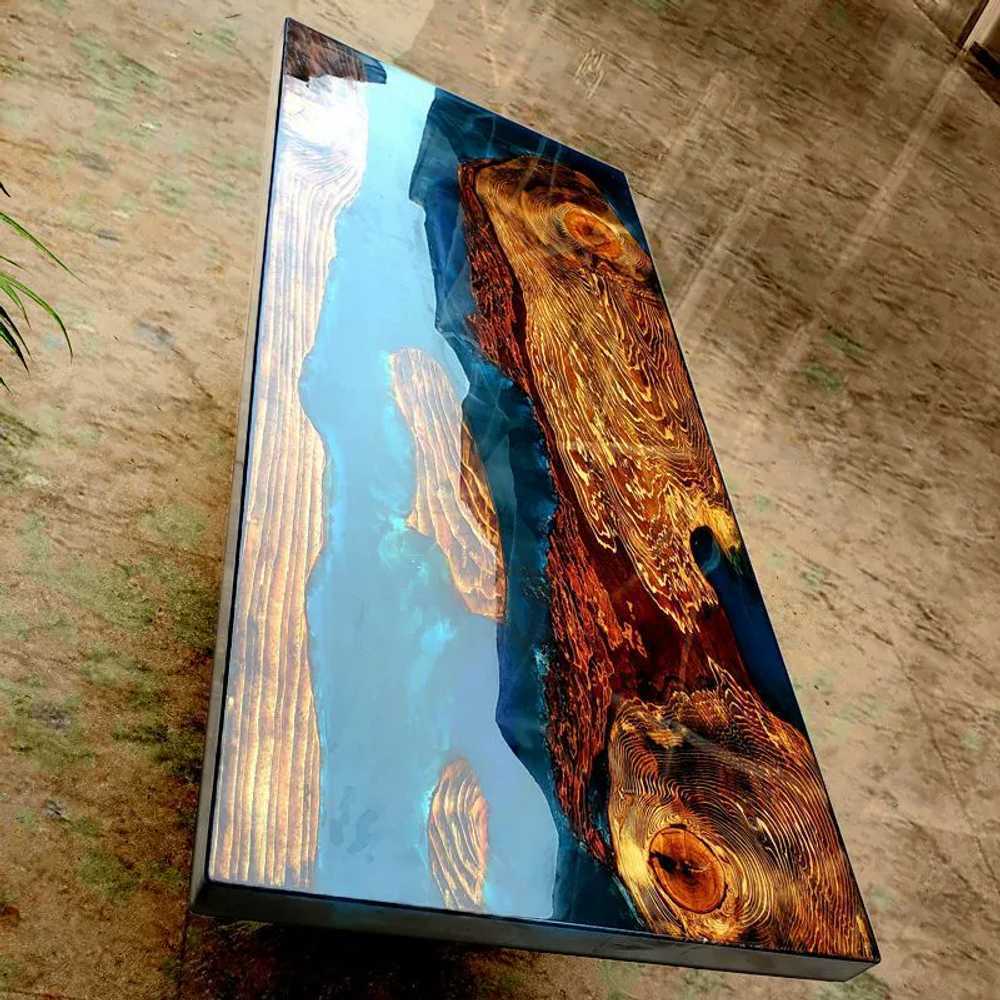 레진 우드테이블 4인용 커피테이블 카페 작업실 A모델 140cm x 70cm x 5cm : 이스트스타 배송대행