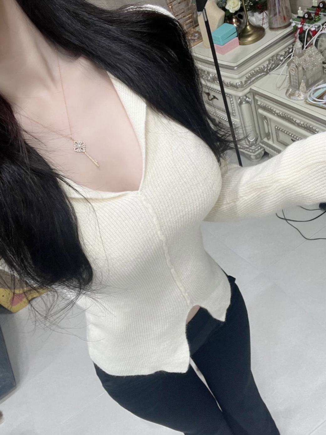 트임니트티 트임티셔츠 니트티셔츠 브이넥티셔츠 : 써니핏 sunnyfit