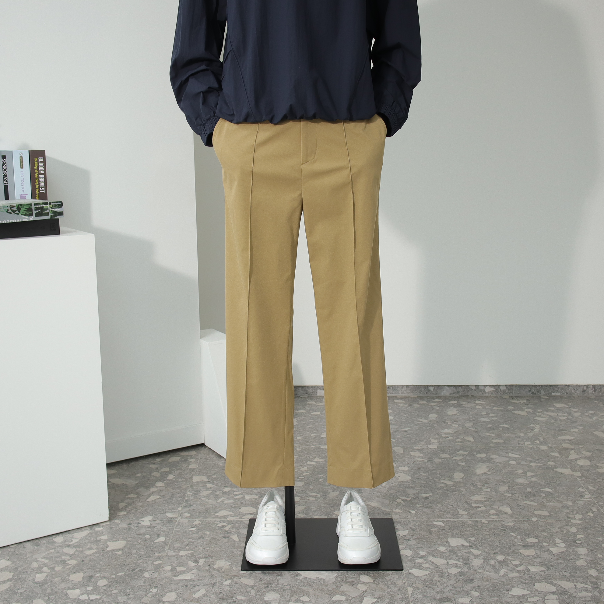 가넷옴므 남성바지 GBW39313 LOOSE-FIT PANTS 핀턱 라인 포인트 밴딩 팬츠 카멜베이지 : 리버클래시 앤 가넷옴므
