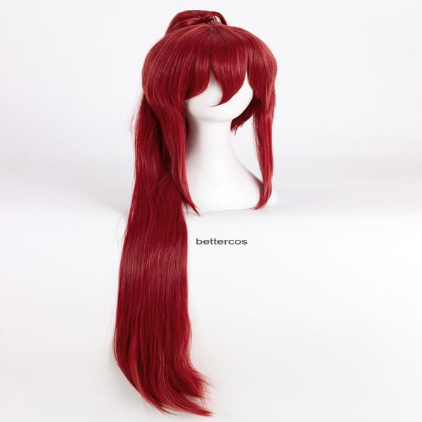 Erza 스칼렛 코스프레 가발, 버건디 내열성 합성 헤어 모자, 100cm 길이 : 힘센농부