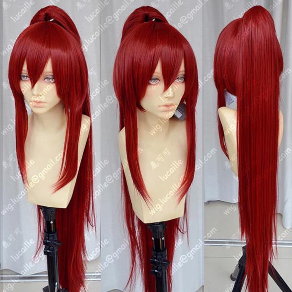 버건디 Erza 스칼렛 내열성 포니테일 헤어, 애니메이션 코스프레 가발,  캡, 39 인치, 100cm 길이 : 힘센농부