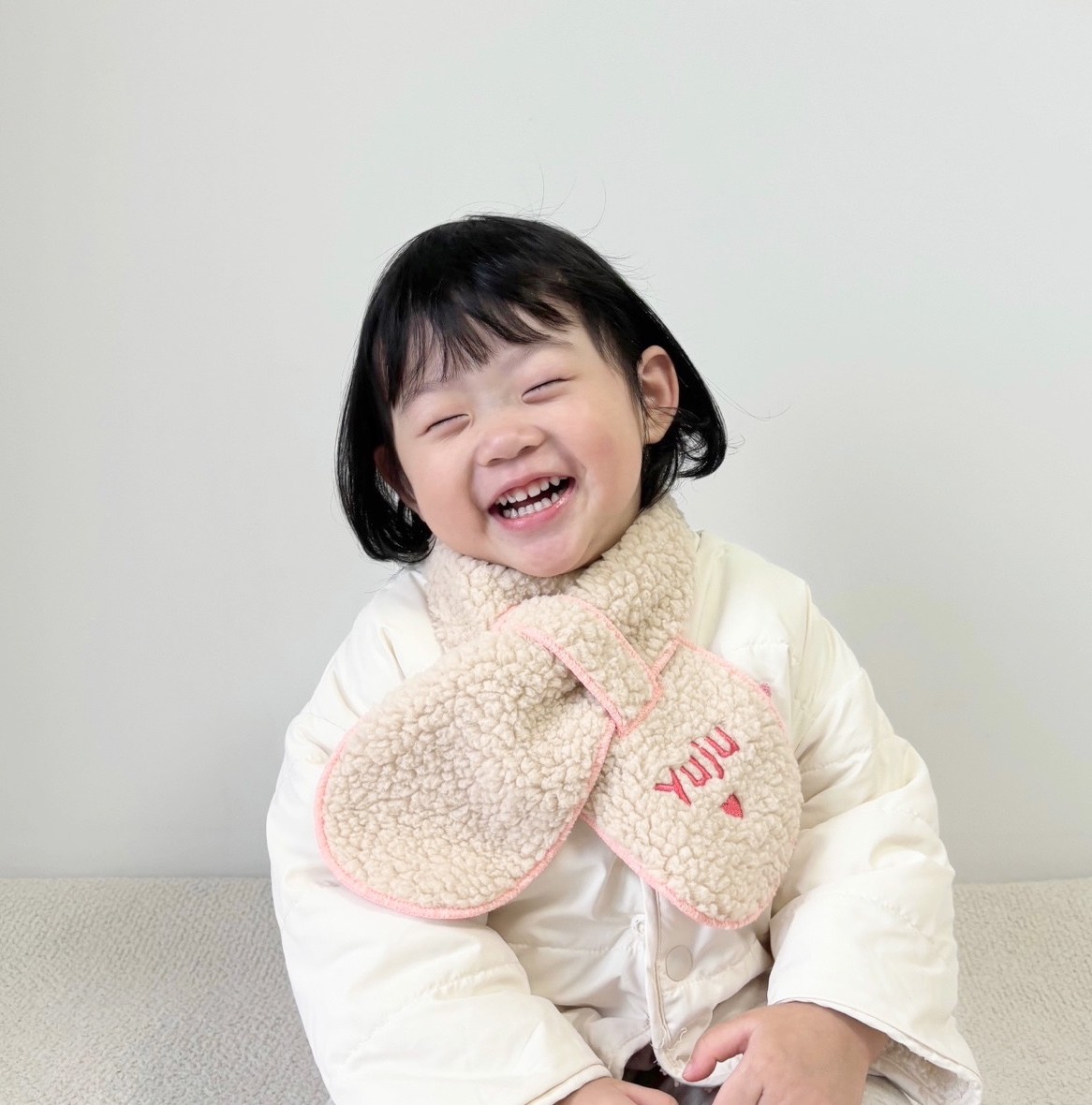 유아동 아기 뽀글이 목도리 이름자수 양털 어린이집 유치원 구디백포장 : 리베온