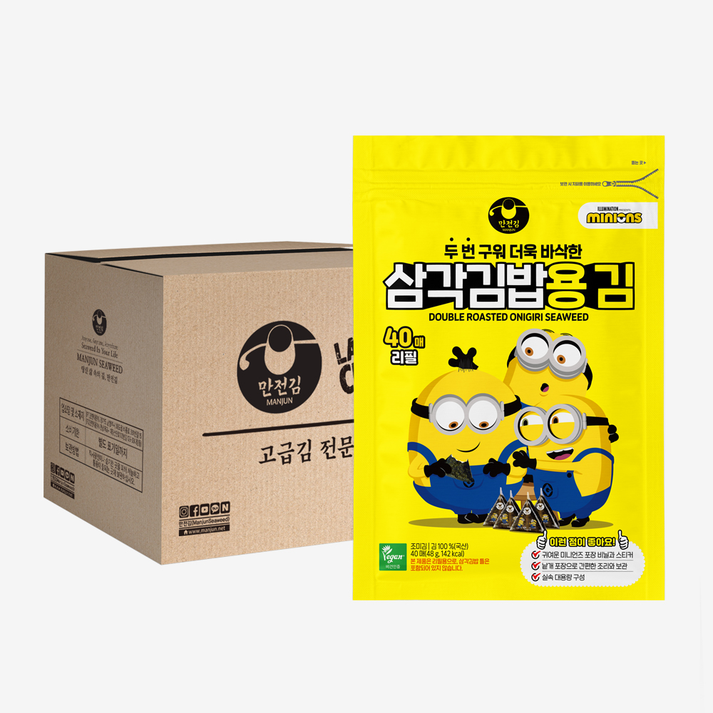 [만전김] 미니언즈 삼각김밥김 리필용 40매 48g, 15개 : 만전김직영몰