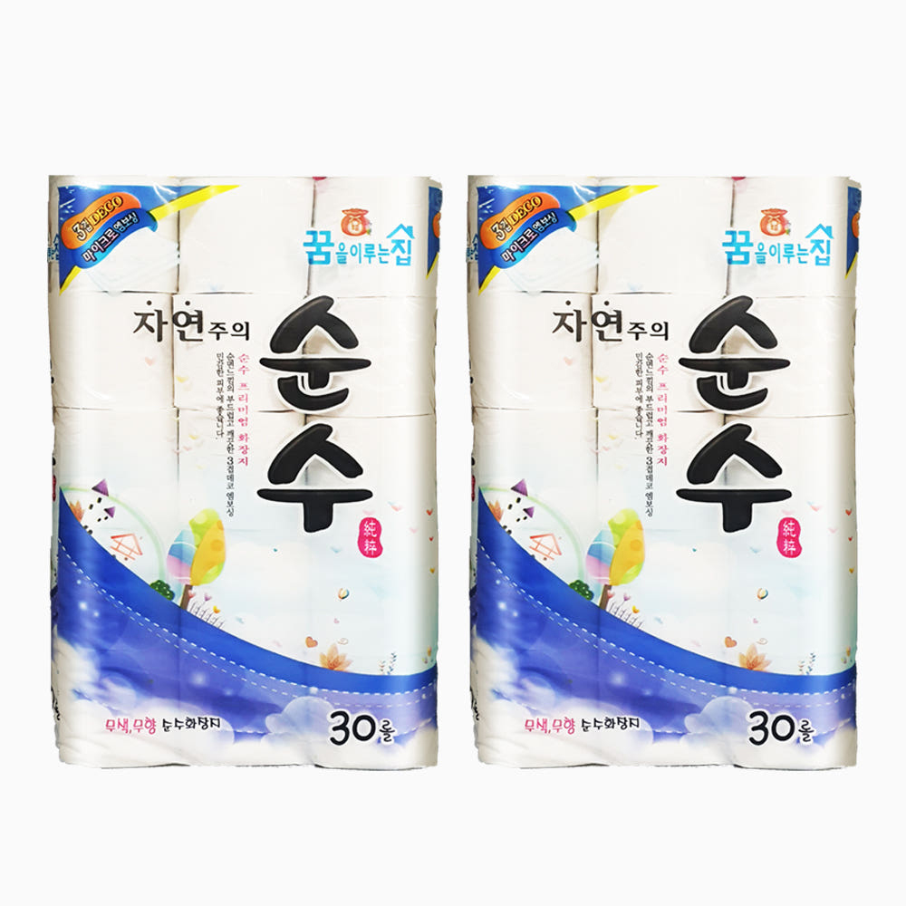 자연주의 순수 3겹 롤화장지 30롤 2팩 : 티슈플러스
