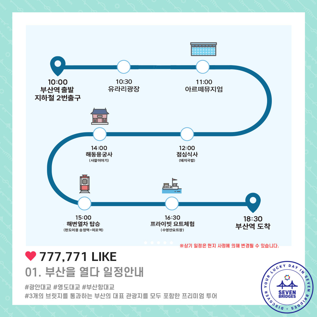 부산당일여행 세븐브릿지투어 수험생 특별할인! : 초록배낭