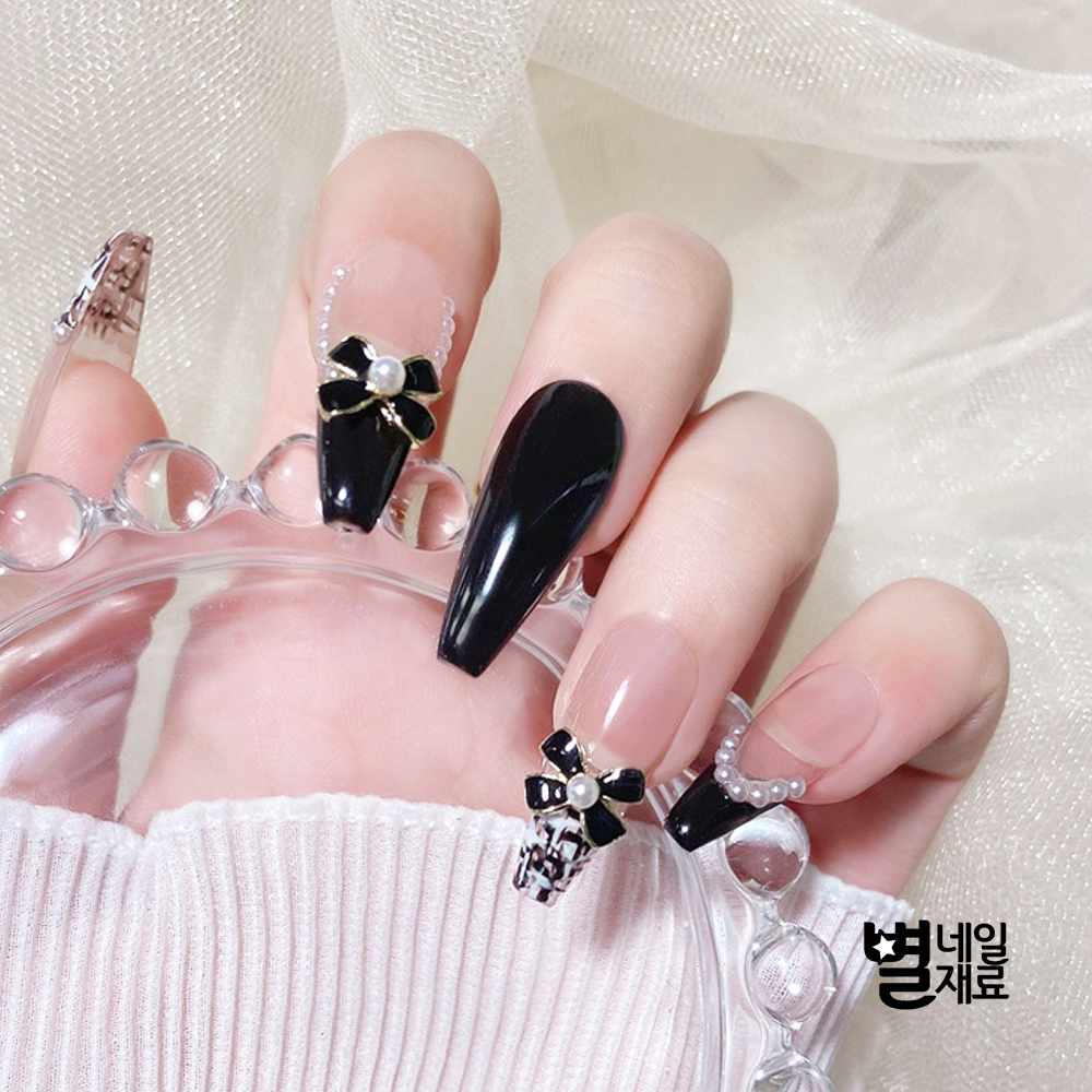 골드 엣지 까멜리아 진주 리본 파츠 2개입 젤네일아트재료 : 별네일재료
