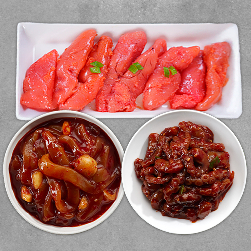 [젓갈 반찬 3종] 오징어젓 500g 외 낙지젓/명란젓(파지) : 그린빈즈