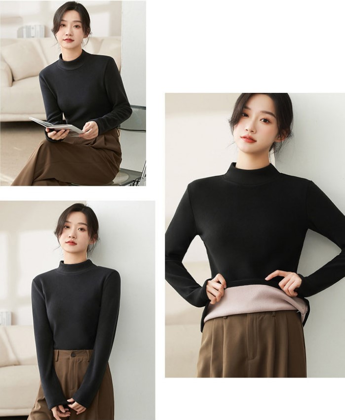 반터틀넥 티 여성 이너 기모 하프넥 반 목 폴라 폴라폴리스 티셔츠 : 티에스플랜