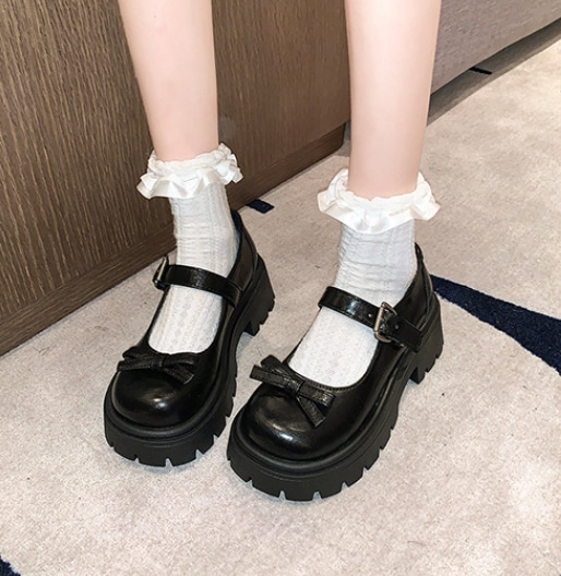 둥근코 리본 메리제인 통굽 로퍼 6cm(앞 3.5cm) : 라운슈