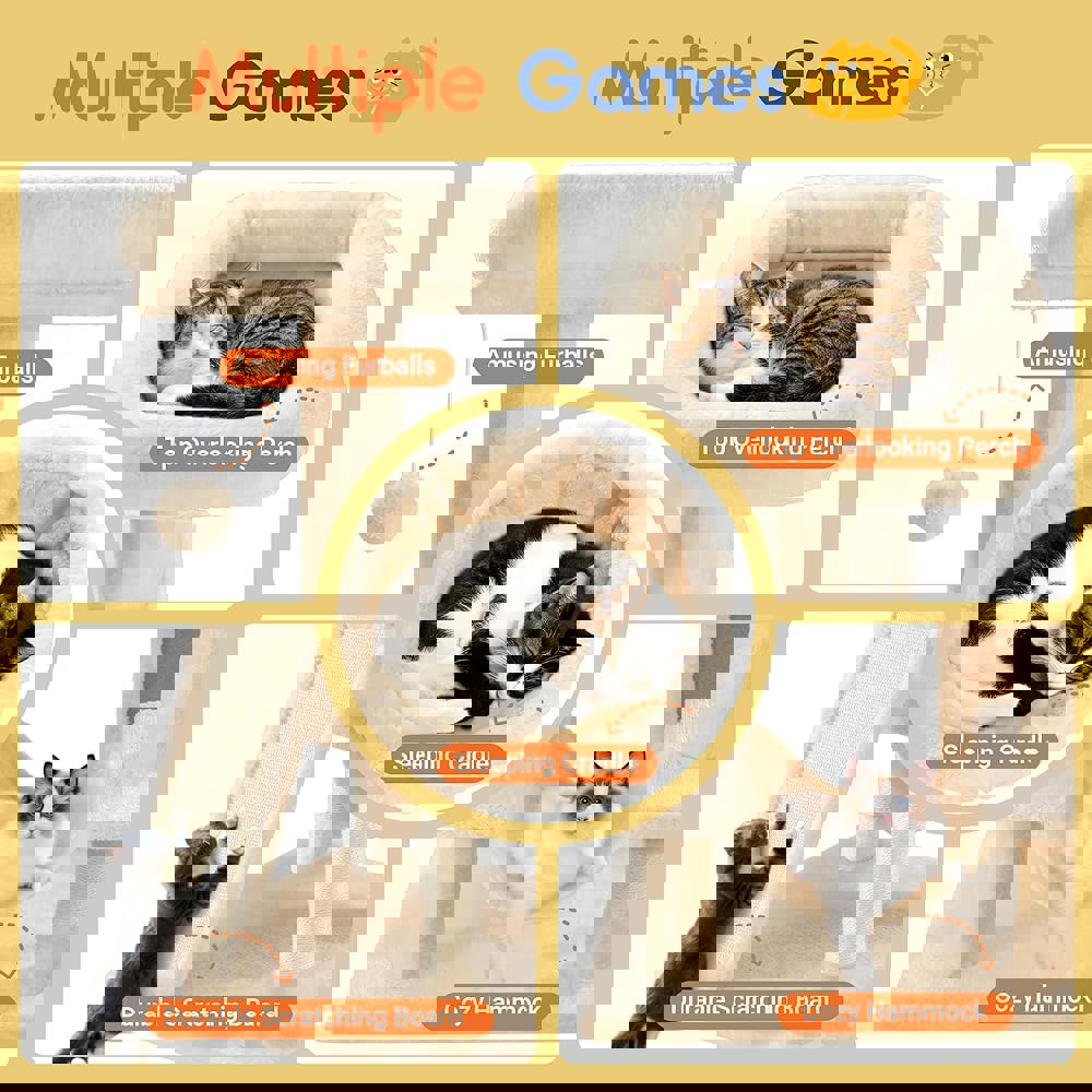 실내 고양이를 위한 알레위 65인치 다단계 키 큰 고양이 나무 /넓은 베이스가 있는 더 타워 /코지 플러시 퍼치 /해먹이가 콘도 /사이잘 긁는 기둥... 