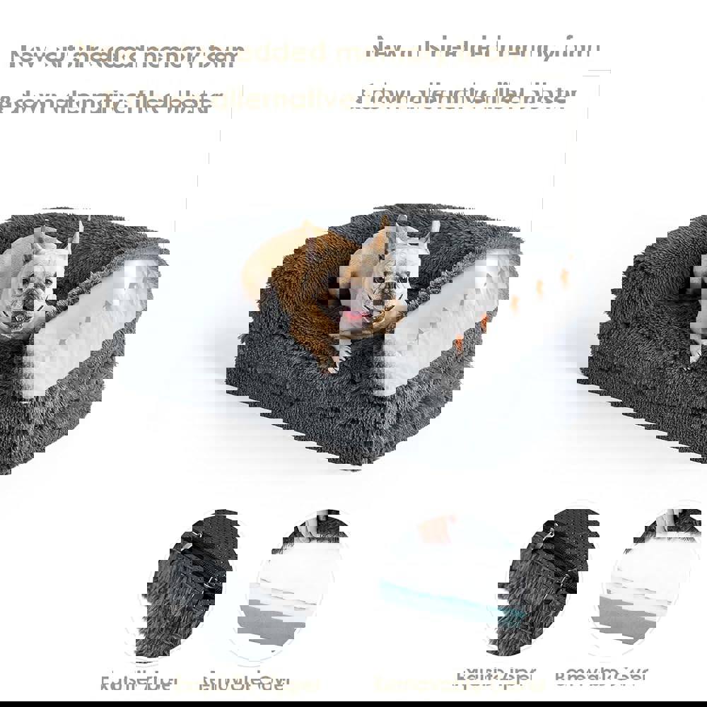 EHEYCIGA 접이식 XL 반려견 침대, 초대형 반려견을 위한 인조 모피 플러피 정형외과용 진정 메모리폼 소파 미끄럼 방지 바닥이 있는 세탁... 