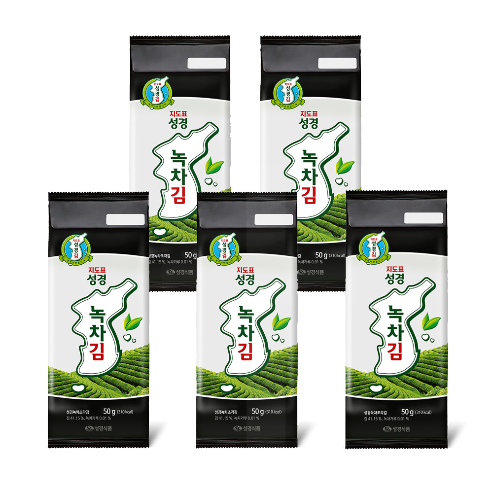 [성경김본사] 지도표 대용량 녹차 도시락김(80매) 50g, 5개 : 주식회사 성경식품