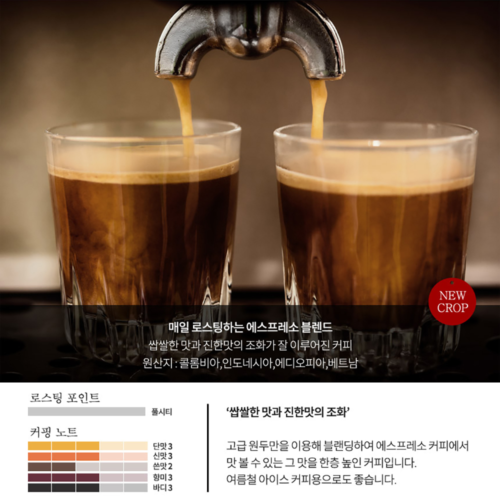 블랙빈스 원두커피 에스프레소 블렌드 500g 2봉 분쇄선택 : 블랙빈스 커피