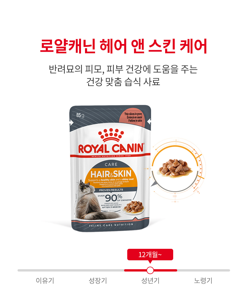 로얄캐닌 캣 헤어앤스킨 케어 그레이비, 85g, 12개 : 반려라이프