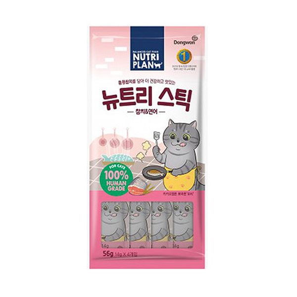 동원 뉴트리플랜 캣 뉴트리스틱 참치+연어 56g 100%휴먼그레이드 고양이 간식 : 로드펫