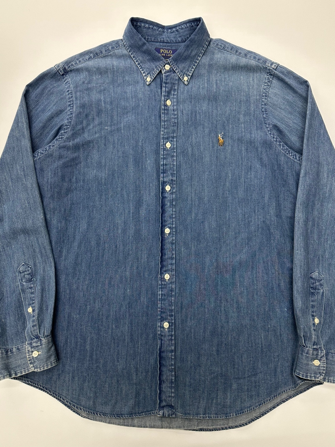 (중고) Polo 폴로랄프로렌 QR라벨 샴브레이 데님 솔리드 셔츠 : ondit