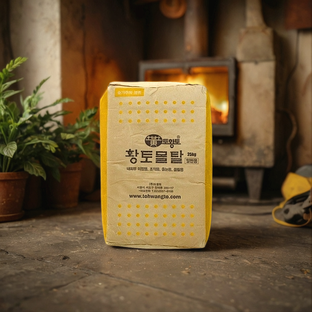 황토 몰탈 친환경 웰빙소재 간편사용 구들장 미장 공사 황토 방 시공 25kg : 온니다다