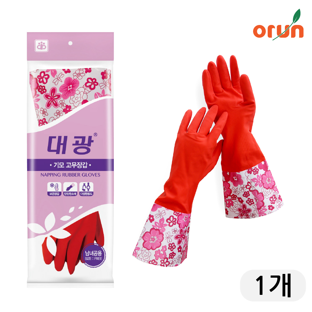 [오늘출발] 대광 가정용 식품용 기모 고무장갑 M(중형), 레드, 1개 : 오런장갑