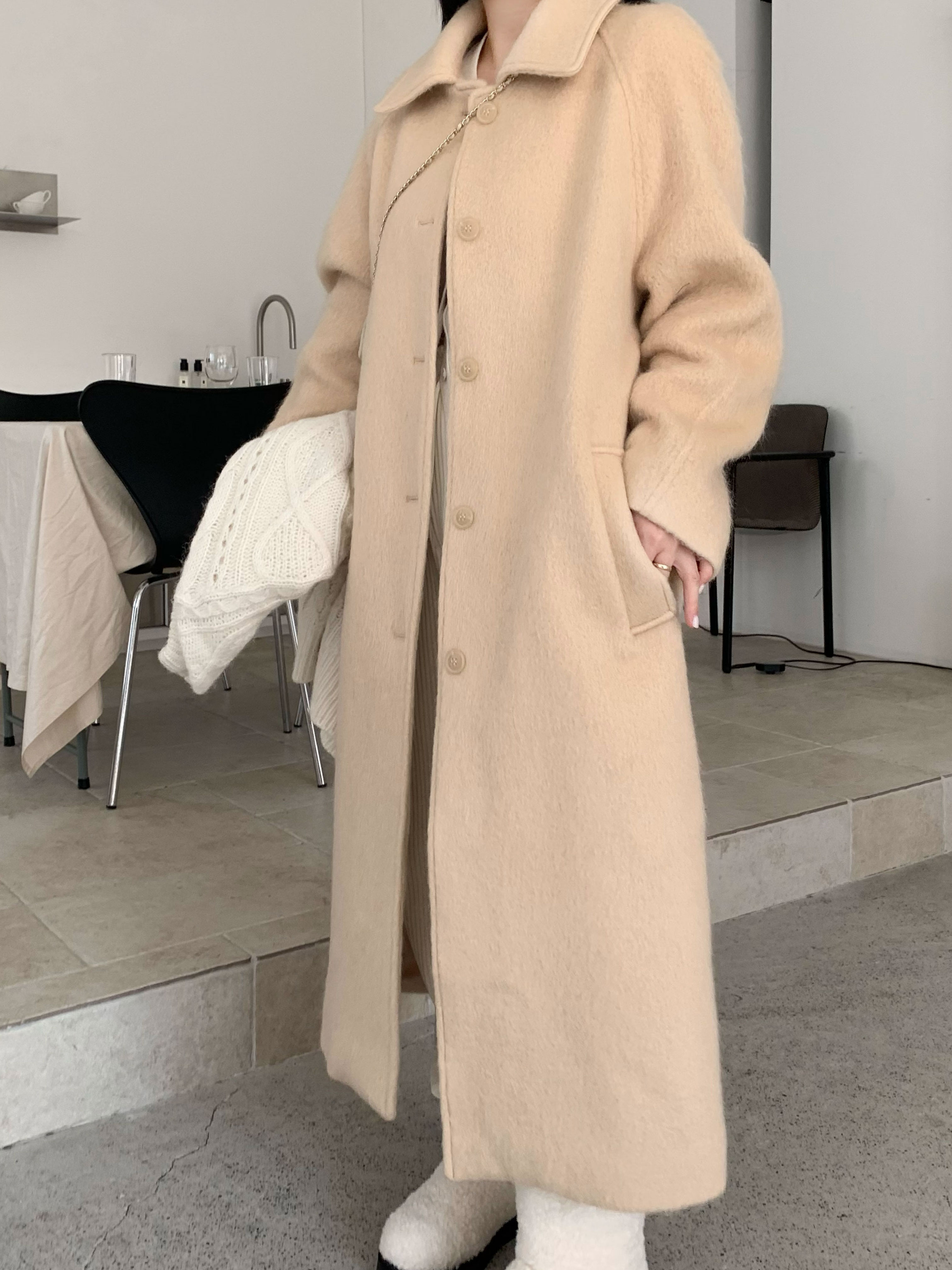 헤리스 모헤어 코트 버터베이지 : minminm