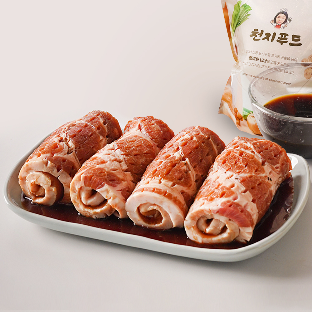 천지푸드 돼지갈비 수제 양념 숯불 구이 600g 1kg (뼈미포함) : 천지푸드