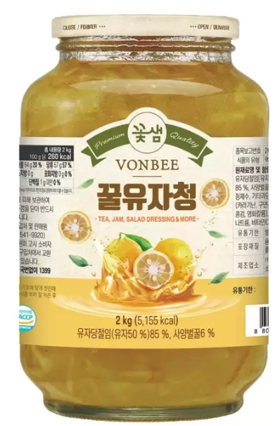 본비 꿀유자청 레몬청 생강청 2kg x1병 겨울 목 기침감기 : 풍연마켓