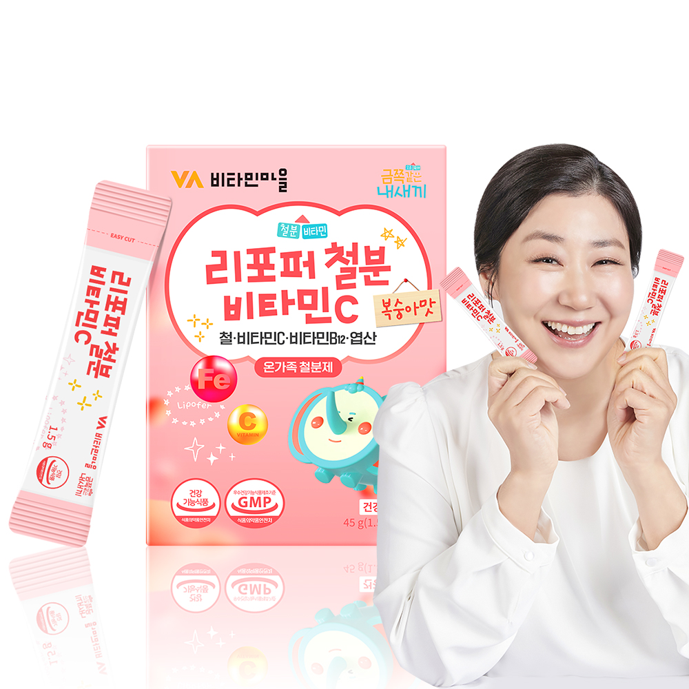 비타민마을 금쪽같은 내새끼 리포퍼 철분 비타민C 복숭아맛 온가족 어린이 임산부 철분제 30포, 1개 : 비타민마을