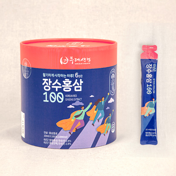 두레생협 6년근 장수홍삼 (10mlX100포) 홍삼 스틱 포 : 서울북부두레생협