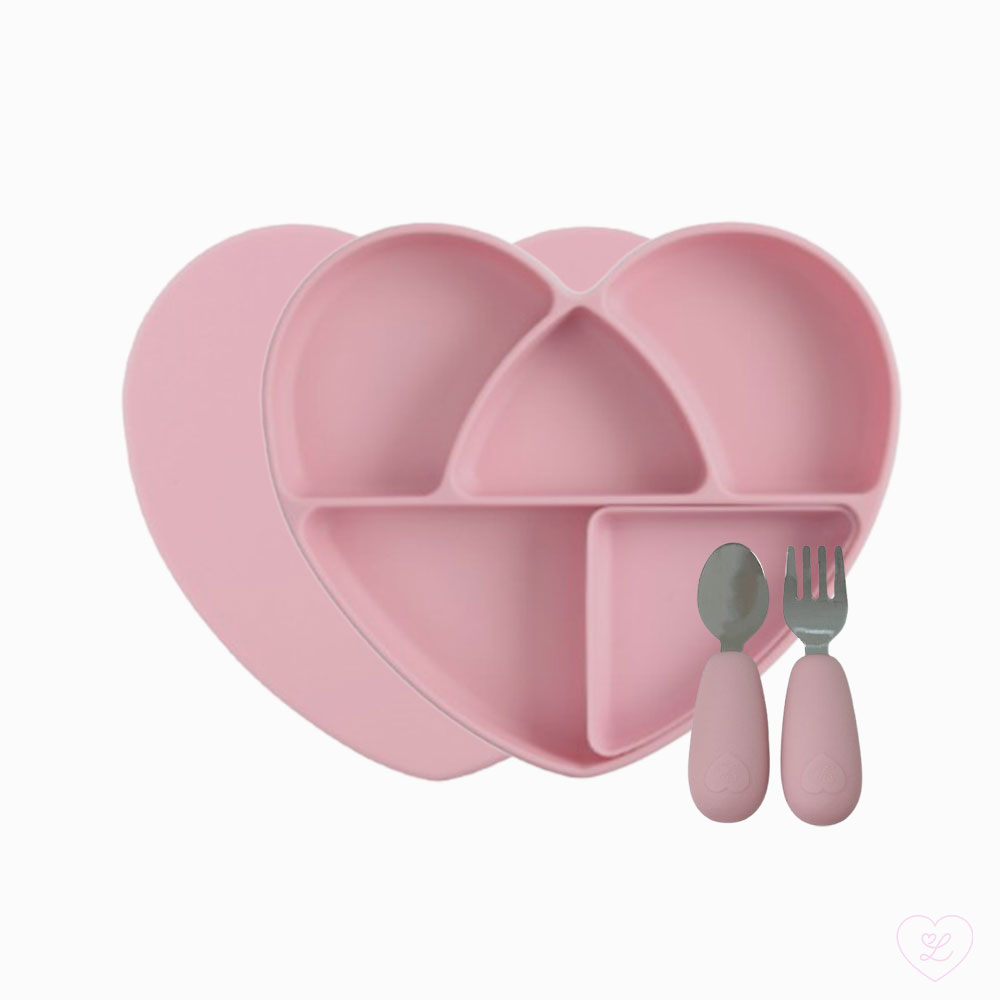러빗 실리콘 하트흡착식판+커트러리 : LOVEAT