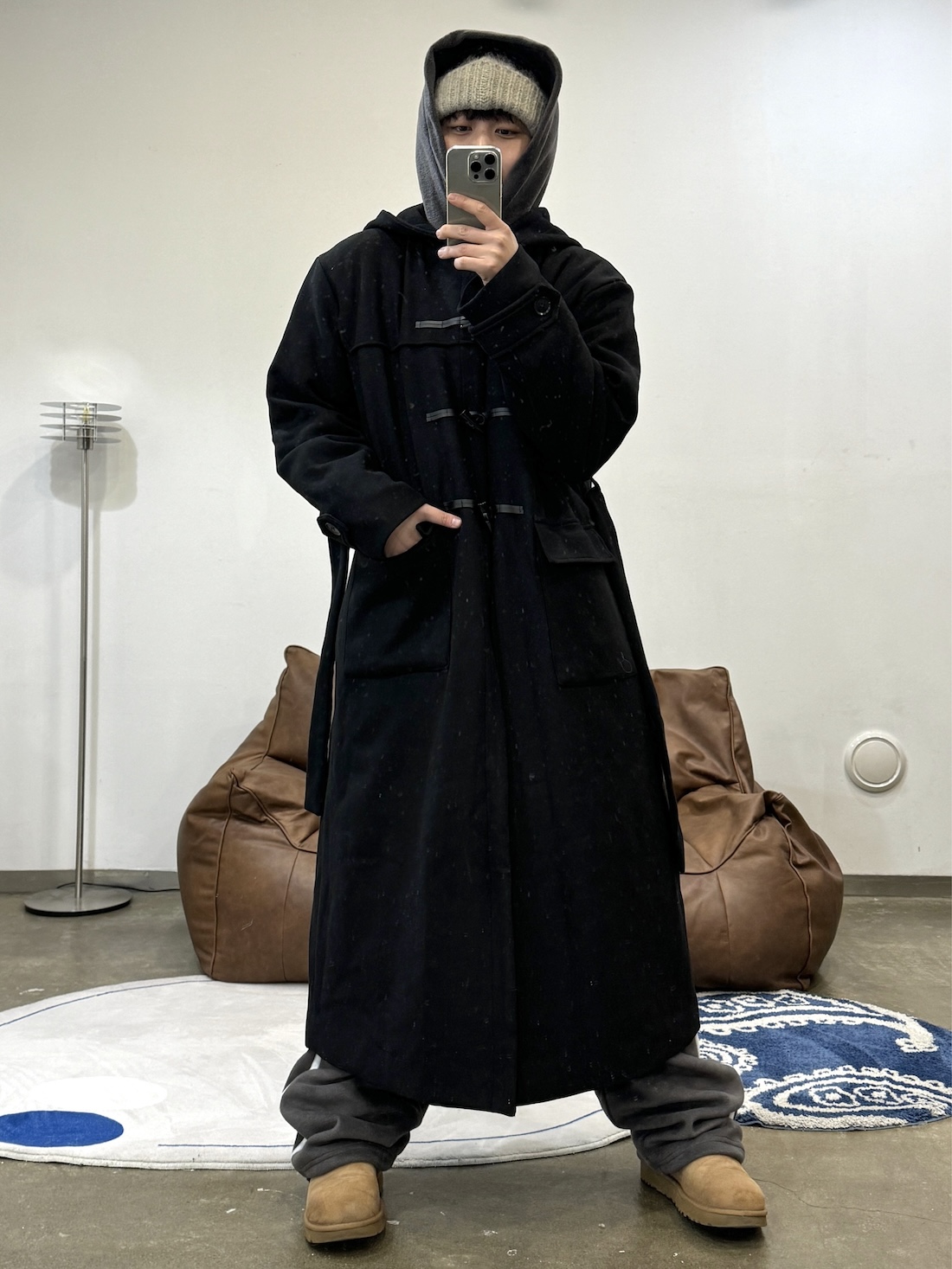 (3COLOR) 더플 캐치 후드 울코트 (롱코트) : 클로원CLOWON