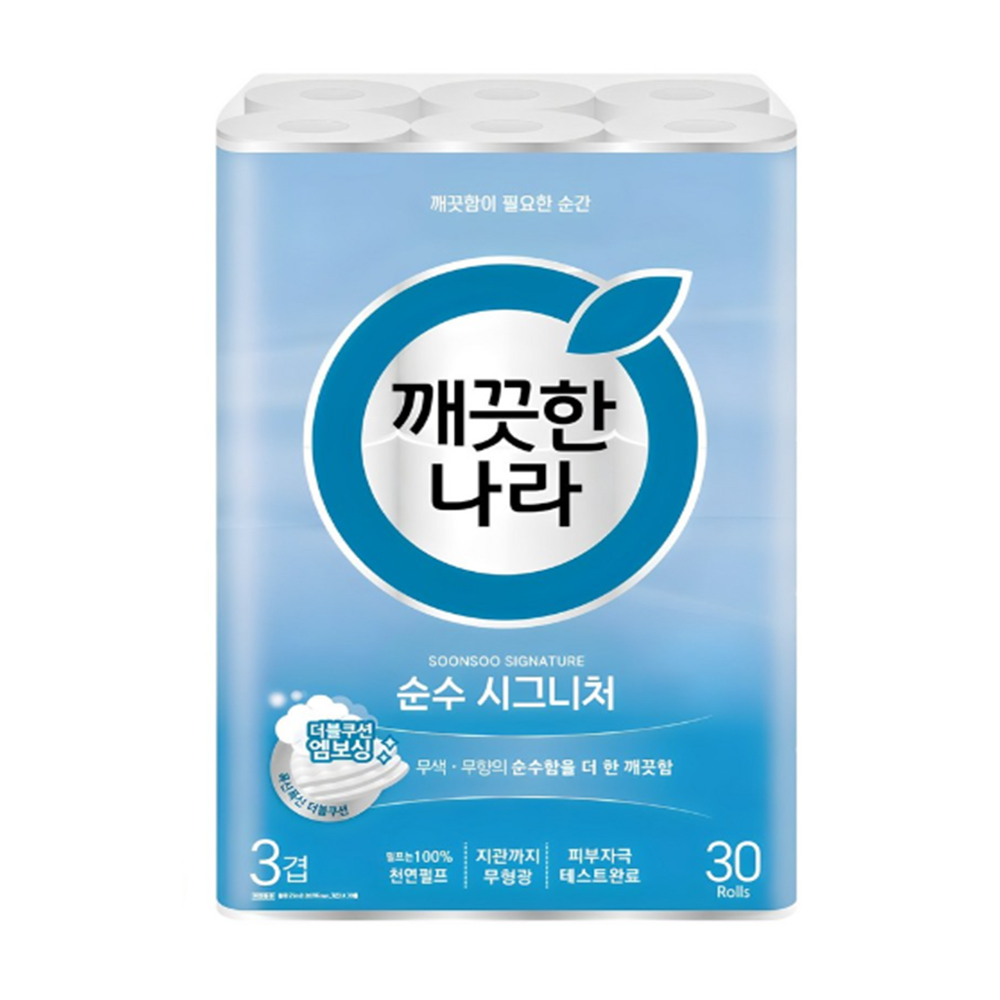 깨끗한나라 순수시그니처30롤 X 3팩 천연펄프 휴지 : 킴벌리나라