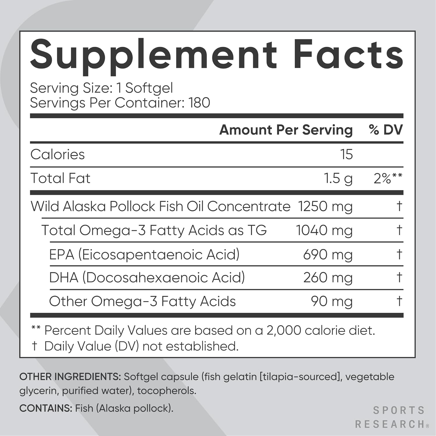 스포츠리서치 트리플 스트렝스 오메가3 피쉬 오일 1250mg 180정, 1통 : 강시2023