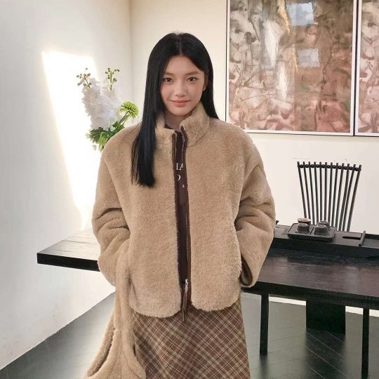 핫뷰핫 하이넥 소프트 양털 뽀글이 플리스 후리스 세미크롭 자켓 : 초록옷걸이