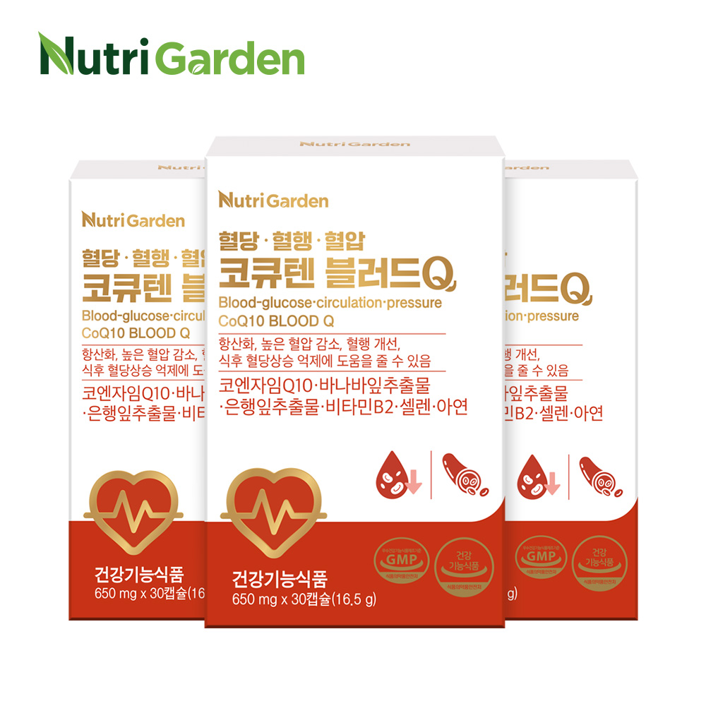 [뉴트리가든] 혈당 혈행 혈압 코큐텐 블러드Q 30일분 / 코엔자임 30캡슐, 3개 : 네이처가든